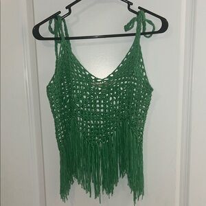 Green Crochet Fringe Top